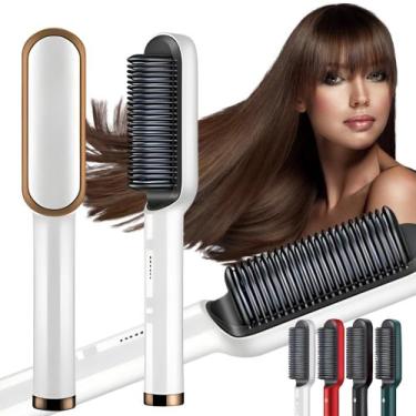 Imagem de Escova Pente Alisadora Profissional 5 em 1 Bivolt Cerâmica Cabelos Tod