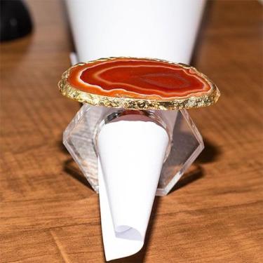 Imagem de Porta Guardanapo Agata Cornalina Natural Base Acrilico - CristaisdeCur