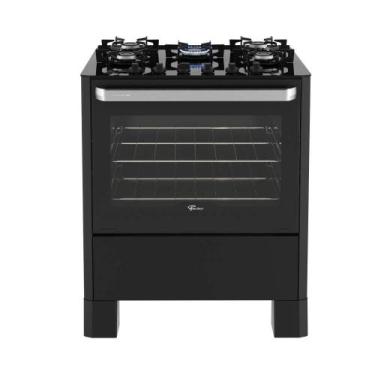 Imagem de Fogão Fischer Fit Line 5 Bocas Preto Mesa de Vidro e Trempe Iron Bivol