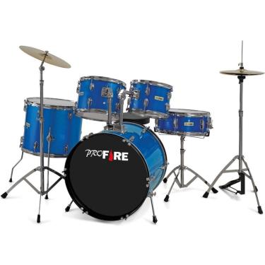 Imagem de Bateria Pro Fire Bumbo 20 - Azul Ferragem Cromada + Banqueta
