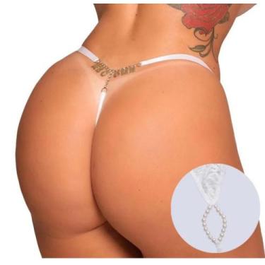 Imagem de Fio Dental Tailandesa Branco Strass Frases Tallyta, Me come