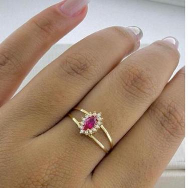 Imagem de Anel de Formatura Ouro 18K 750 Aro Oco com Pedra Colorida Cravejada - 
