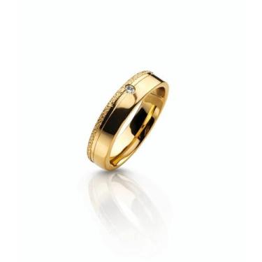 Imagem de Aliança Casamento Cravejada Zircônia Banhado a Ouro 18k TAMANHO: 16 - 