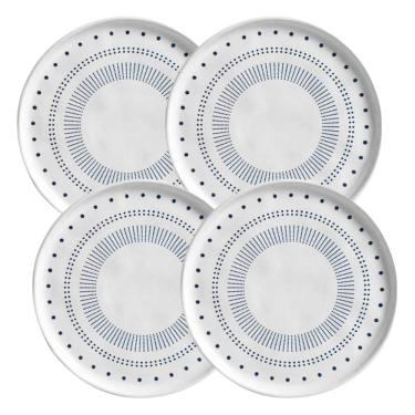 Imagem de Jogo 4 Pratos para Sobremesa Cerâmica 21,5cm Branco e Azul Porto Brasil Bio Astral
