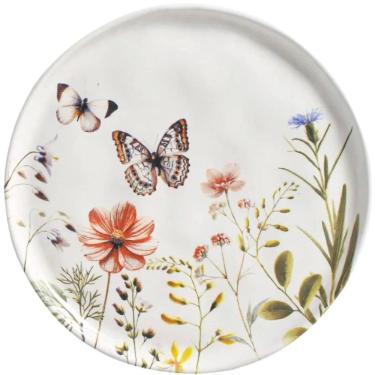 Imagem de Jogo 12 Pratos 21,5cm Sobremesa Borboleta Cerâmica Porto Brasil Stoneware Decorada