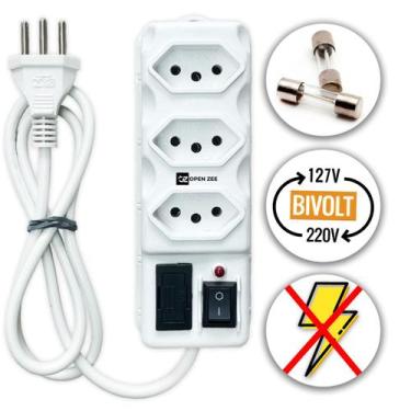Imagem de Filtro de Linha 3 Tomadas Régua 110/220v Bivolt Universal C/ Protetor 