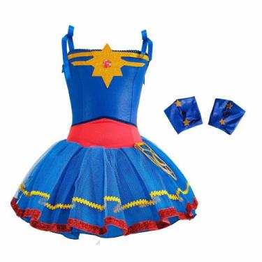 Imagem de Fantasia Capitã Marvel Super Heroína Infantil Vestido e Bracelete - Fa