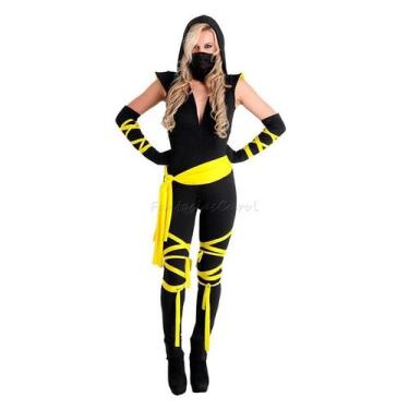 Imagem de Fantasia Ninja Adulto Feminino Heat Girl Completa Sulamericana, Preto,