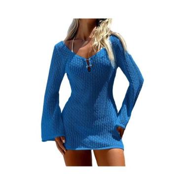 Imagem de Vestido Curto De Tricô Com Proteção Solar De Manga Longa, Sexy E Moder