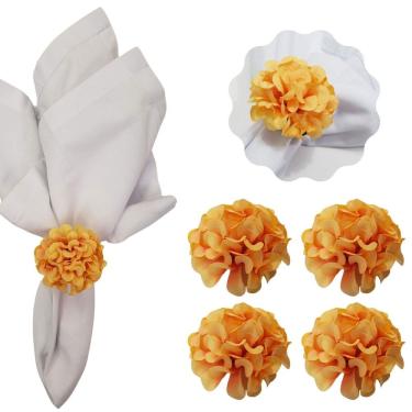 Imagem de Kit 4 Porta Guardanapo Mimosa Flor Crisântemo Artesanal para Mesa Posta Amarelo Maison Charlo