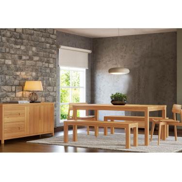 Imagem de Conjunto de Jantar Nature 6 Lugares Tampo MDF com Buffet Banco e Cadeiras Rústico Claro 180CM Finestra Móveis