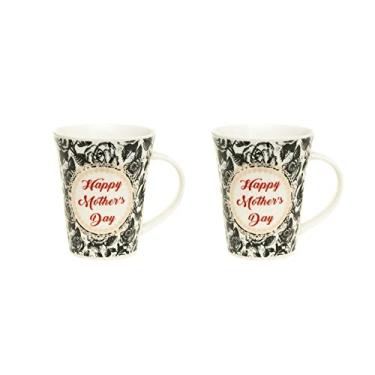 Imagem de Kit 2 Caneca Porcelana Resistente Café Estampa Floral Elegante Presente Para Mãe 400 ml