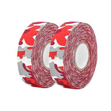 Imagem de TMEEIHNSS Fita de hóquei MEZUT, tecido fácil de esticar e rasgar, hóquei esportivo atlético, fita de beisebol, 2,5 cm x 27 m (pacote com 2) (vermelho camuflado) (Preto.)