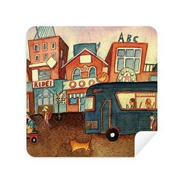 Imagem de Miaoji Pintura Aquarela Cat City Bus Óculos Pano Pano Limpador de Tela Tecido Camurça Pacote com 2