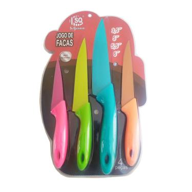 Imagem de Jogo De Facas Colorida Em Aço Inox Cozinha Churrasco Legumes