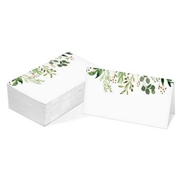Imagem de Cartão de mesa de mesa, cartões temáticos estilo tenda de aquarela com vegetação em aquarela, pacote com 25 cartões de recepção de meia dobra, perfeito para casamento, chá de noiva e bebê, festa, aniv