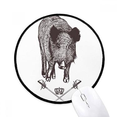 Imagem de DIYthinker Tapete de mouse com espada de javali coroa animal estilo barroco desktop escritório tapete redondo para computador