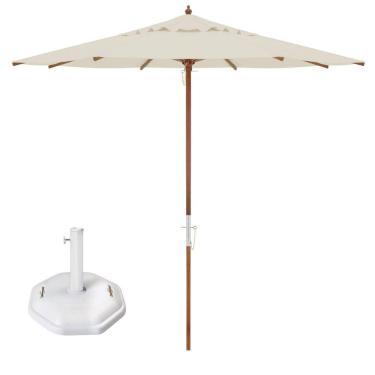 Imagem de Kit Ombrelone Madeira 3m Poliéster Sombreiro Treviso Jardim Piscina Bege Base Octagonal 30Kg - Belfix