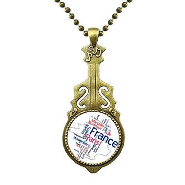 Imagem de DIYthinker Colar de palavras com nome da cidade, marca da França, colar com mapa antigo de guitarra