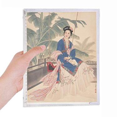 Imagem de Caderno de roupas de folhas brancas e azuis rosa com folhas soltas diário recarregável