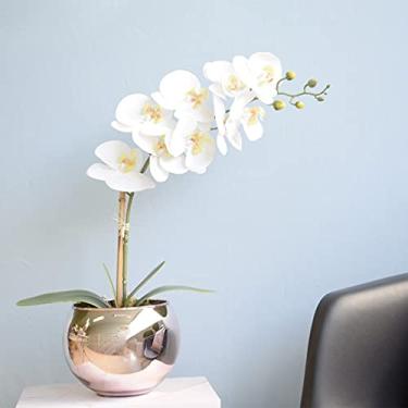 Imagem de Arranjo de Orquídea Artificial Branca 3D no Vaso de Vidro Rose Gold Médio