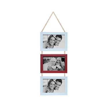 Imagem de Porta Retratos Trio Com Cordão Para 3 Fotos 10x15cm Kapos Vermelho/Branco
