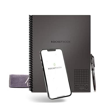 Imagem de Rocketbook Caderno gráfico reutilizável Matrix Smart | Caderno isométrico ecologicamente correto, conectado digitalmente | Cinza espaço profundo, tamanho carta (21,5 x 28 cm) com caneta, pano e aplicativo incluídos