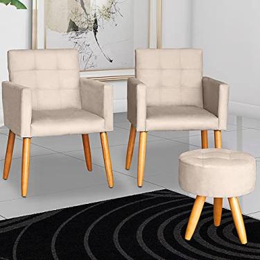 Imagem de Kit 2 Poltronas cadeira com Puff dcorativa para Sala de Estar Recepção manicure escritório pés palito poltrona MOBLAN decor (BEGE, TECIDO SUEDE)