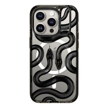 Imagem de CASETiFY Capa com suporte de anel de impacto para iPhone 15 Pro [testado em grau militar 3X / proteção contra quedas de 2 m/compatível com Magsafe] - impressões de animais - Kingsnake preto - preto