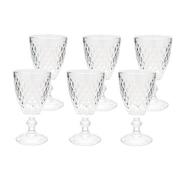 Imagem de Mimo Style Jogo de 6 Taças de Vidro Transparente com Capacidade de 240ml com Alto Relevo e Aparencia Diamantada. Ideal para Vinhos, Sucos, Uísque, Água e Cerveja, Cálice para Festa e Casamento