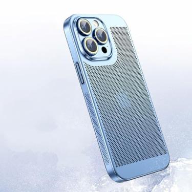 Imagem de Capa de telefone de malha de refrigeração ultra-fina para iphone 15 14 13 12 11promax xs max caso de pc com lente filme de vidro, azul claro, para iphone 8