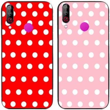 Imagem de 2 peças de capa de telefone traseira de silicone em gel TPU com bolinhas vermelhas e rosa para LG Series (LG W30)