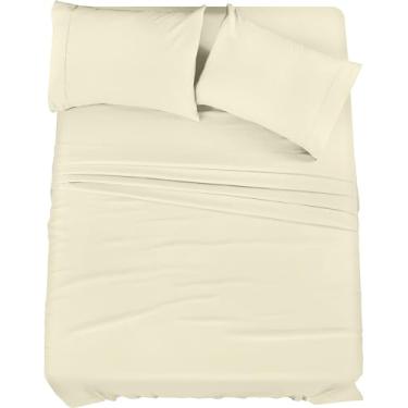 Imagem de Utopia Bedding Jogo de cama King - roupa de cama de 4 peças - microfibra escovada - resistente ao encolhimento e desbotamento - fácil de cuidar (king, marfim)