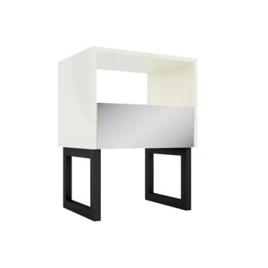 Imagem de Mesa de Cabeceira Industrial com 1 Gaveta Espelhada Dalla Costa - Off White/Preto Fosco
