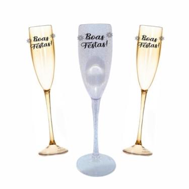 Imagem de Kit 6 Taças Espumante 190ml Dourada ANO NOVO Festas Acrilica - Aloha