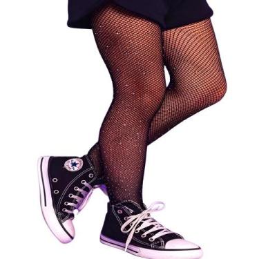Imagem de Meia Arrastão Preta Com Brilho Strass Adulta Feminina Estica - Fantasi