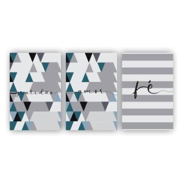 Imagem de Kit Placas Quadros 3 Pçs 20X30 Gratidão Amor Fé Triangulos - X4adesivo