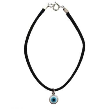 Imagem de Pulseira camurça com Olho Grego Branco 8,5 mm - Sunshine Cristais, Pra