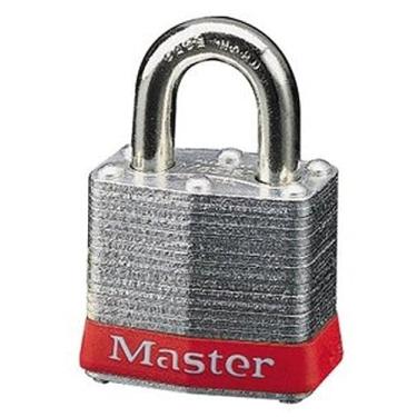 Imagem de Master Lock Cadeado com chave igual com bloqueio de segurança 3KARED com corpo de 4,7 cm com manilha de 1,9 cm, amortecedor vermelho