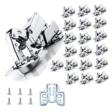 Imagem de XIEHE Dobradiças sem moldura inseridas macias de 165 graus, pacote com 20, para armários de cozinha, porta de níquel escovado, dobradiça de encaixe com parafusos