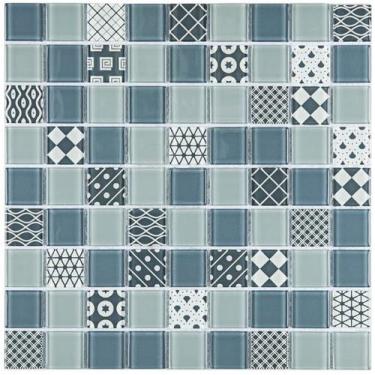 Imagem de Pastilha de vidro PW4003 - PATCHWORK CINZA 29,2x29,2cm - GLASS MOSAIC
