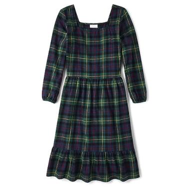 Imagem de The Children's Place Vestido feminino de manga curta, Xadrez verde, M