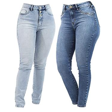 Imagem de Kit 2 Calças Jeans Feminina Imporium Cropped Cintura Cintura Alta Cós Alto Tamanho:40;Cor:Azul