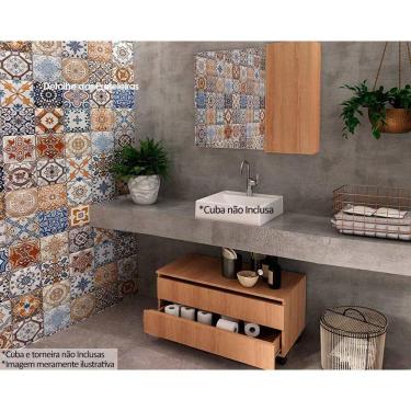 Imagem de Armário c/ Balcão Banheiro Rodizios BN3603 s/ Cuba 80cm e Espelho BN3602 Amêndoa - Tecno Mobili