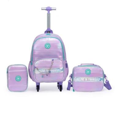 Imagem de Kit Mochila De Rodinhas Feminina Escolar Juvenil Lancheira Térmica Estojo Organizador Resistente