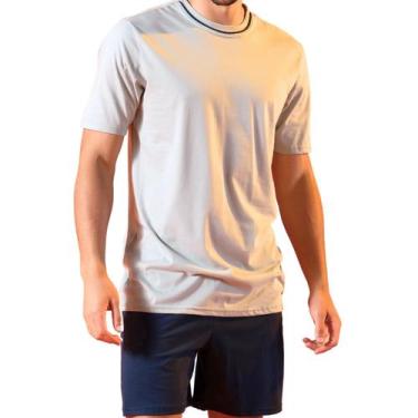 Imagem de Pijama Masculino Manga Curta Gola O Shorts Liso Prata/Marinho M 42-44 