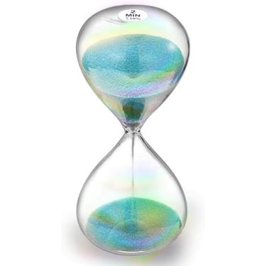 Imagem de SuLiao Ampulheta com temporizador de areia de 2 minutos, relógio de areia turquesa, relógio de areia grande de 2 minutos, colorido Biloba Puff minimalista ampulheta de vidro para casa, mesa,
