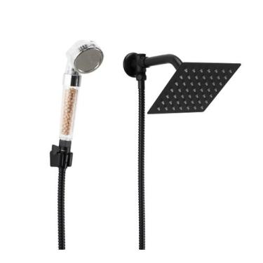 Imagem de Ducha Inox 15 cm Preto com Chuveirinho c/ Esferas Ionizantes - AMG Met