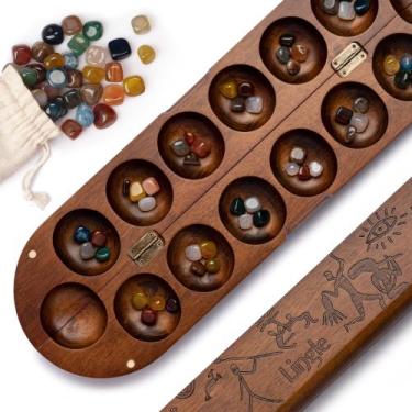 Imagem de Conjunto de jogos de tabuleiro Mancala Lingle Deluxe com madeira real 