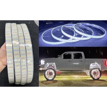 Imagem de Ydzwavui Pure White Quad Row 4Rolls Mais Brilhante Led Alta Intensidade 17.5" Luzes De Aro De Roda Cor Sólida X4Pcs Pneu Aro Iluminado Roda Off-Road Carro Caminhão